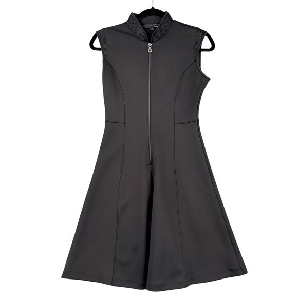 Elie Tahari Black‎ Front Zip Fit & Flared Skirt Sleeveless Scuba Dress Size 2 - Picture 1 of 8